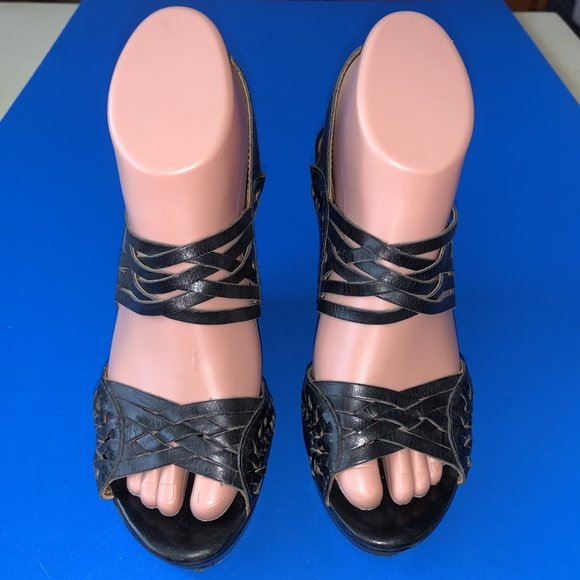 CYNTHIA VINCENT Black Braided Wedge Platform Slingback Shoes Size 6 - Picture 3 of 6